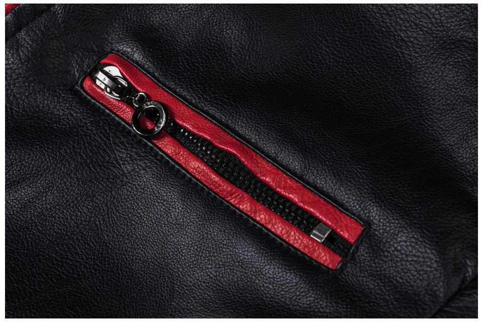 Veste en cuir à coutures de moto pour homme, col montant, style rétro