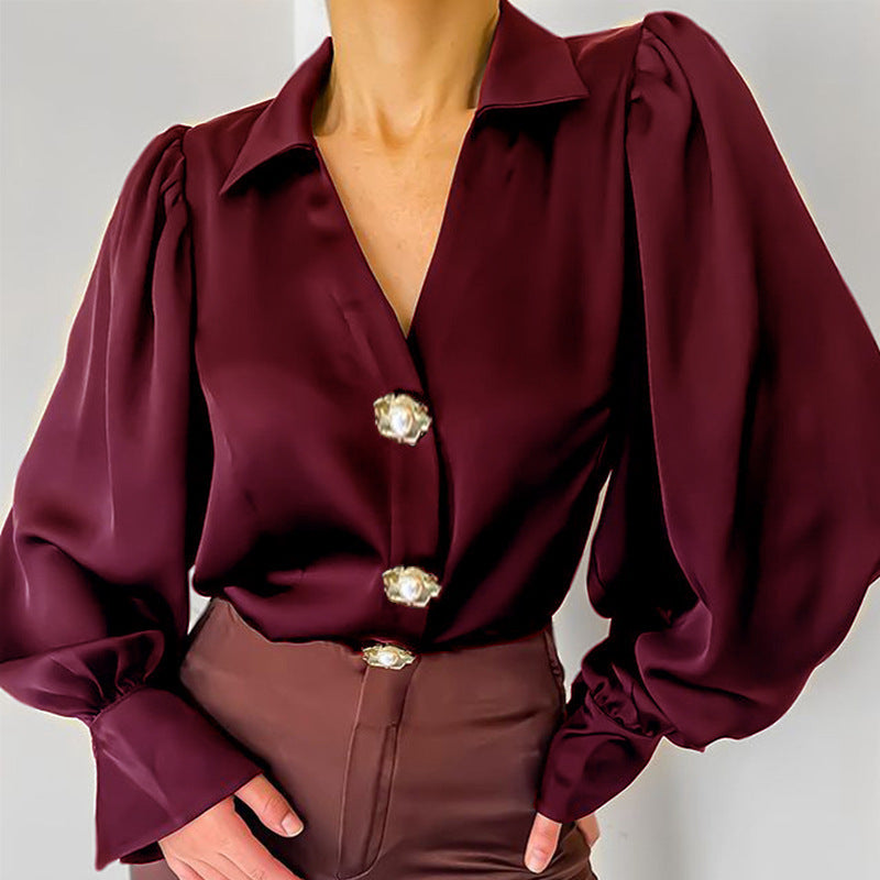 Fashion Design Lantern Sleeve Loose Blouse