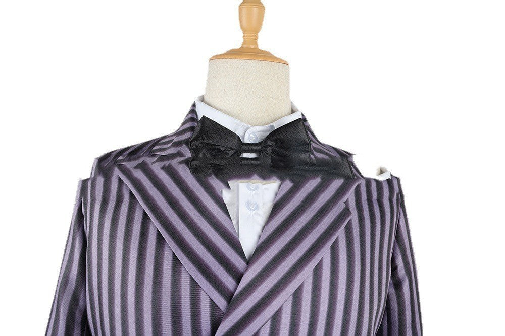 Costume de cosplay rayé d'Halloween de Mercredi Gomez Addams