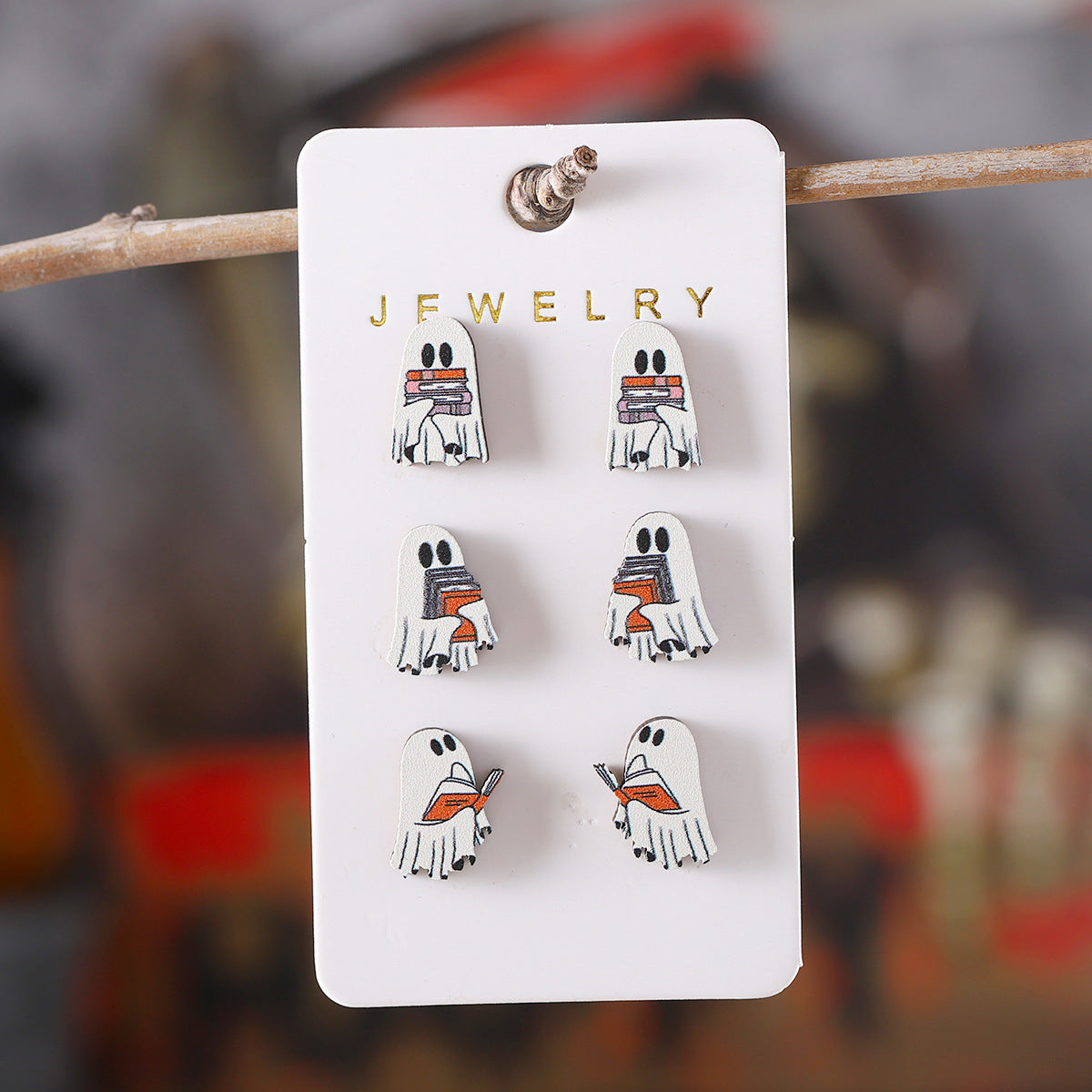 Traje de tachuelas de madera con forma de fantasma de libro de Halloween