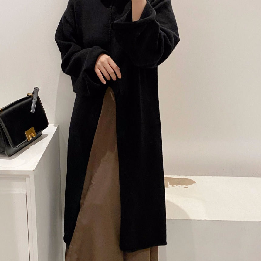 Robe en tricot ciré doux et chaud à col haut et fente