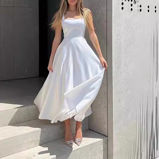 Robe corset longue sans manches à col carré pour femme