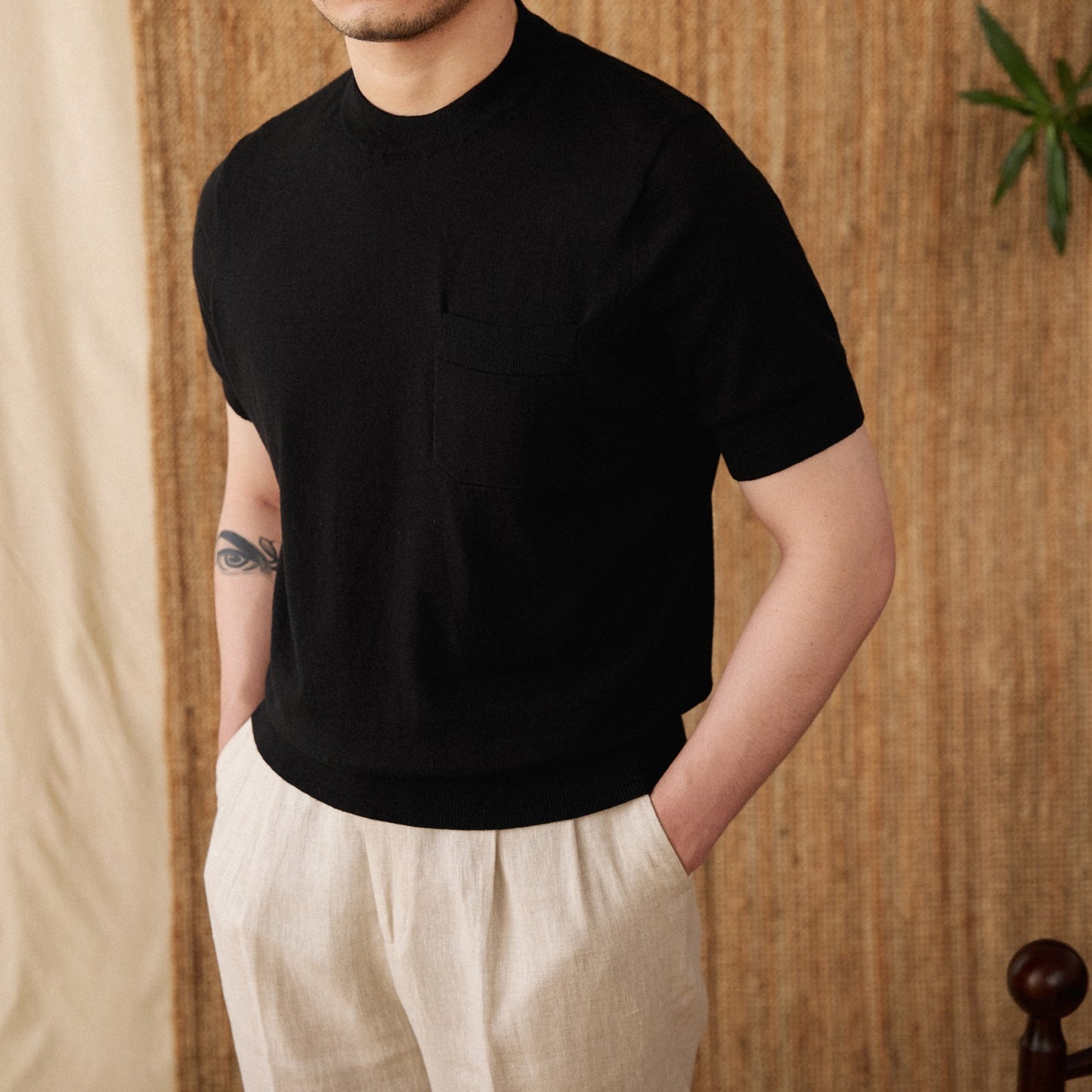 T-shirt tricoté de couleur unie pour homme tendance