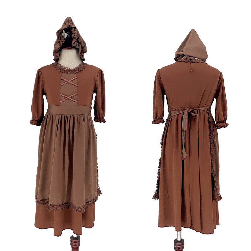 Costume civil médiéval pour enfants, colonie européenne, vêtements de cosplay pauvres, costumes de performance pour vieille grand-mère