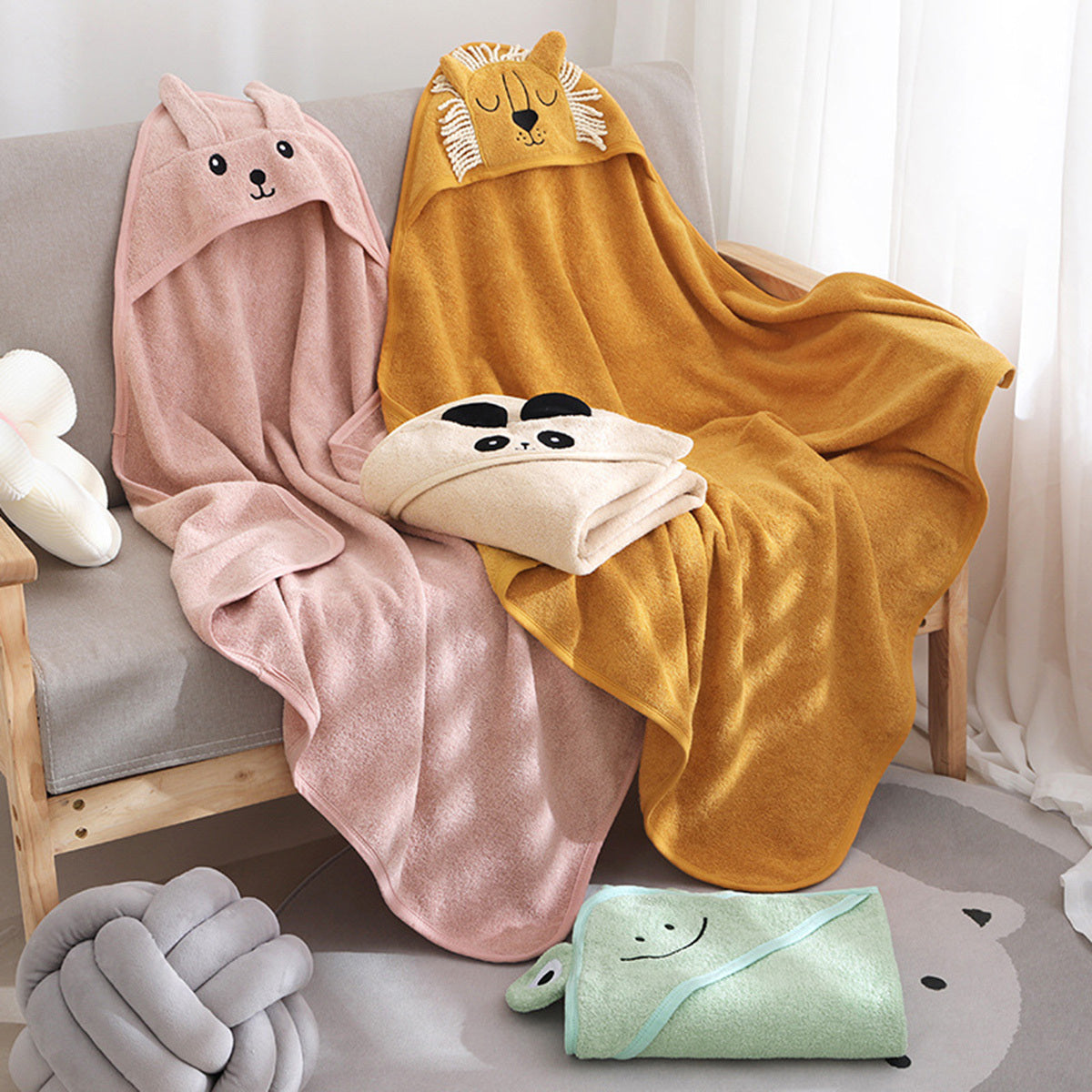 Serviette de bain absorbante en coton à capuche pour enfants, motif dessin animé mignon