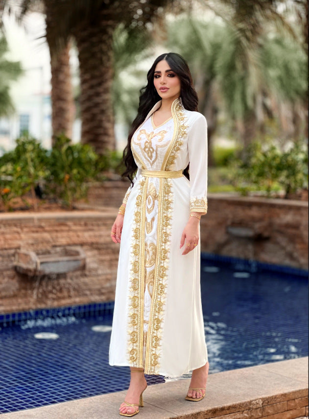 Gold Lace Sequined Embroidered Pearl Embroidery Dress