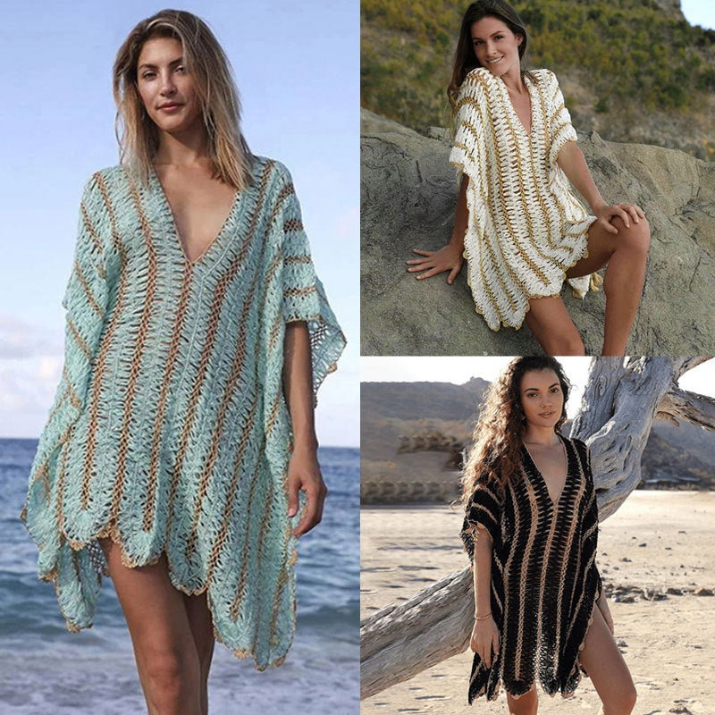 Knitted Crochet Beach Blouse Sun Protection