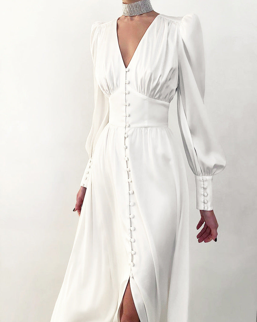Robe moulante à manches lanternes et taille fine