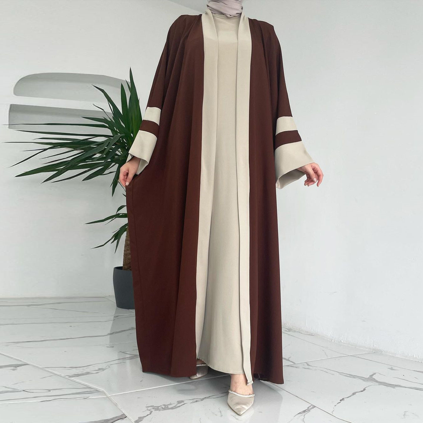 Robe longue musulmane pour femme, ensemble deux pièces, abaya