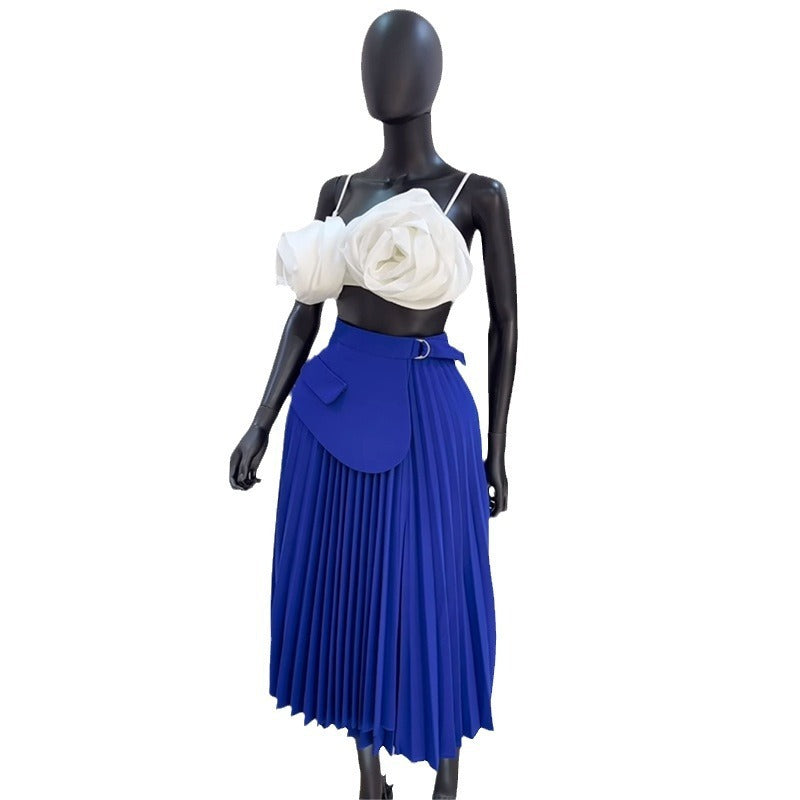 Jupe plissée taille haute à lacets irréguliers