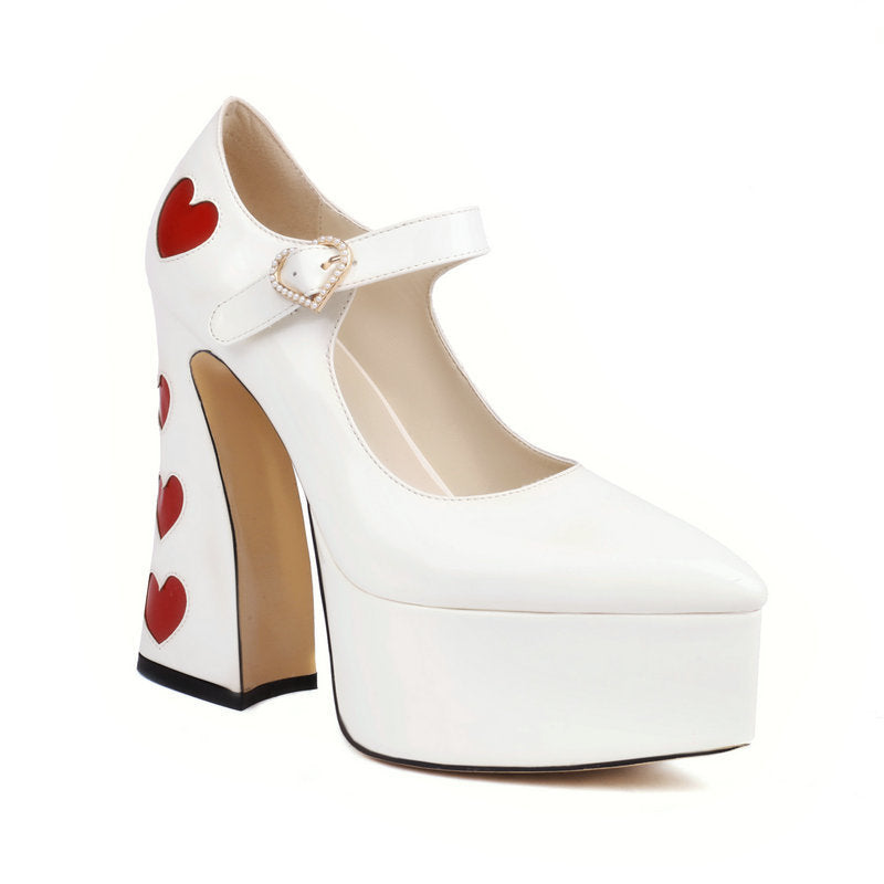 Zapatos de tacón muy alto con plataforma, suela gruesa y puntiaguda de charol, resistentes al agua