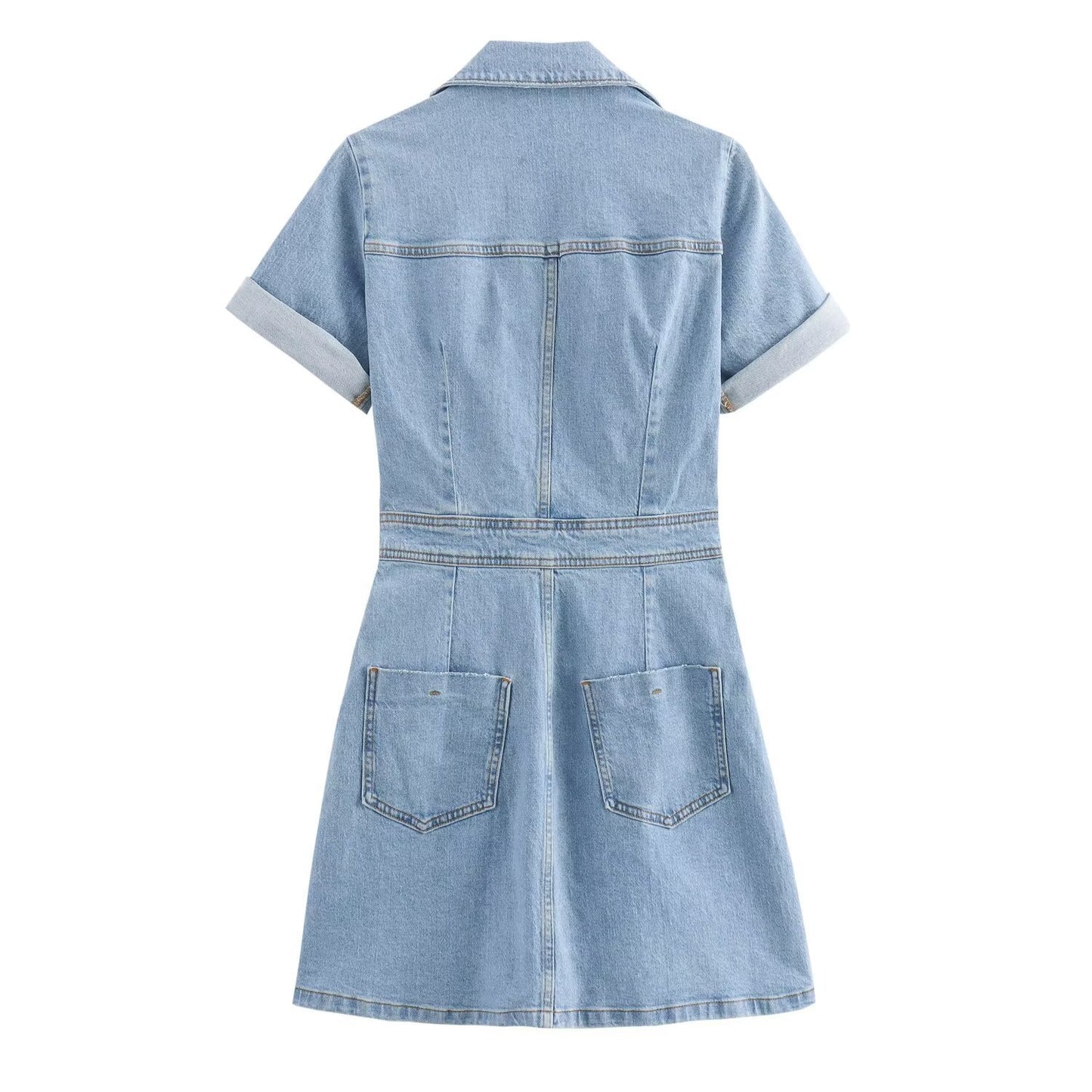 New Fashion Casual Breasted Mini Waist Denim Dress