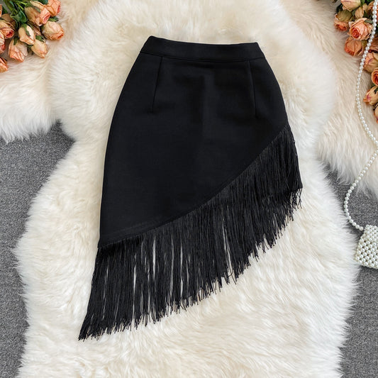 Jupe taille haute à pompons pour femme, nouvelle jupe élastique aux hanches