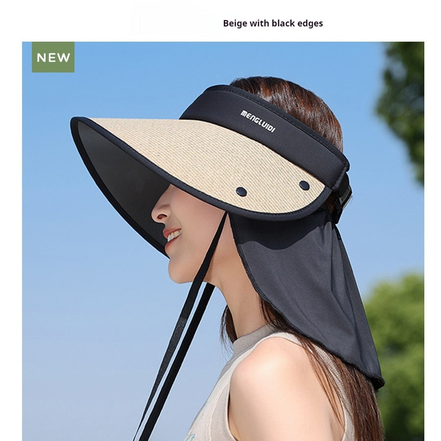 Chapeau de paille grande taille amélioré avec visière et protection UV, queue de cheval