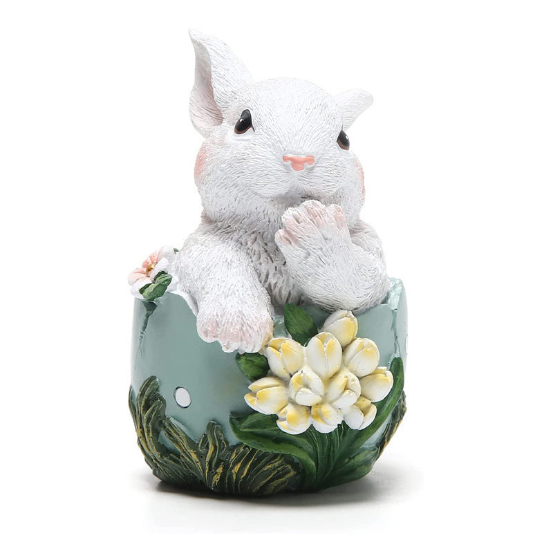 Adorno de estatua de resina de conejo de Pascua para decoración del hogar de primavera