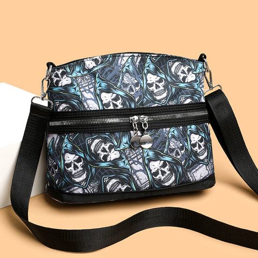 Sac à bandoulière imprimé tête de mort pour femme, imperméable, grande capacité, fermeture éclair