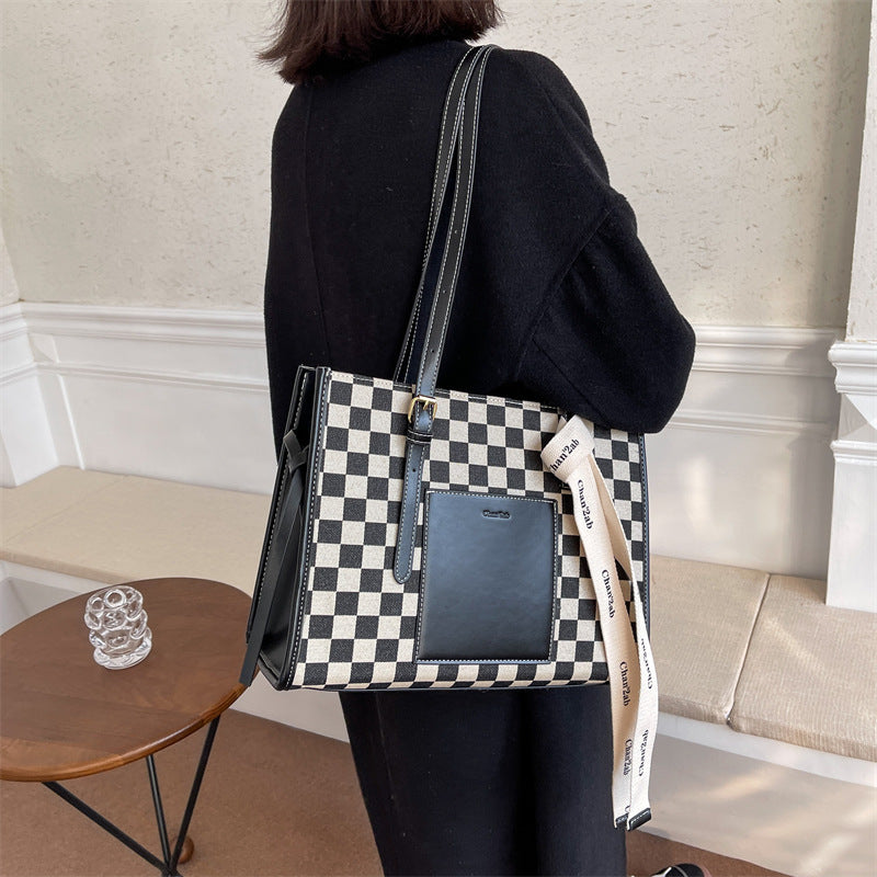 Ladies Checkerboard Contrast Color Plaid Generous Bag