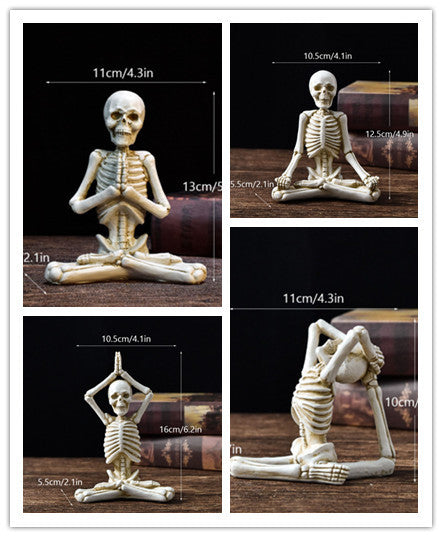 Adornos de resina para decoración de escritorio de terror de Halloween, modelado de características, esqueleto de calavera de yoga