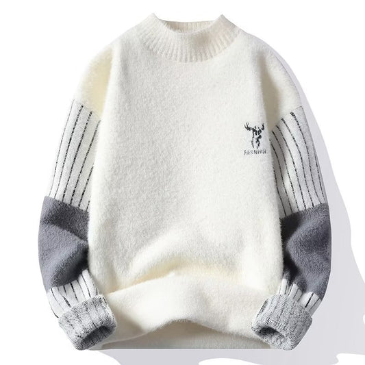 Pull col roulé mi-long doublé polaire pour homme, haut de gamme
