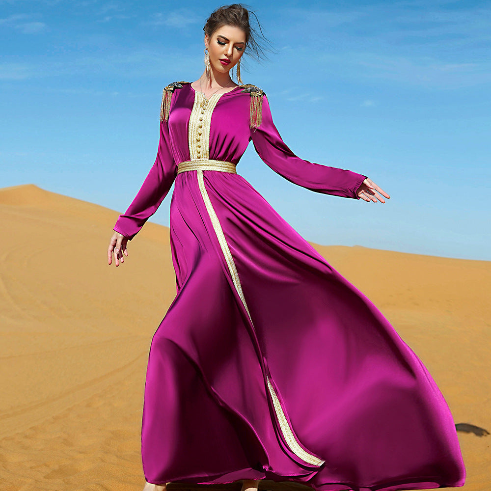 Robe longue à épaules dénudées rouge rose