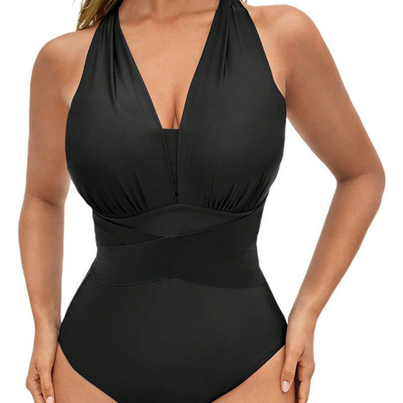 Traje de baño de una pieza adelgazante con cuello halter para mujer
