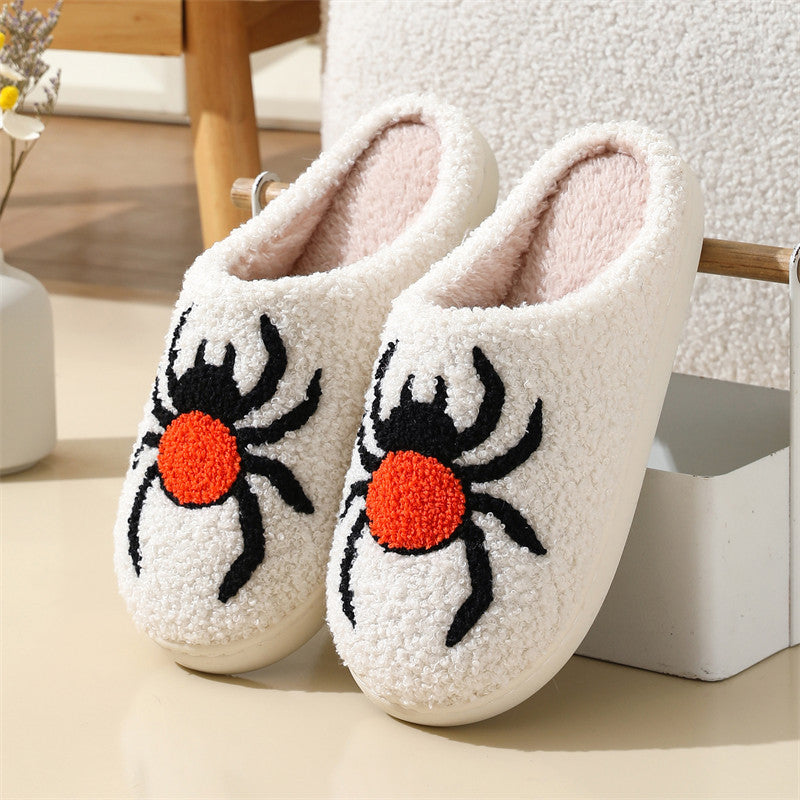 Chaussons d'Halloween en forme d'araignée et de chapeau de sorcière, antidérapants, pour la maison, la chambre à coucher, pour l'hiver, chauds, pour femmes et hommes