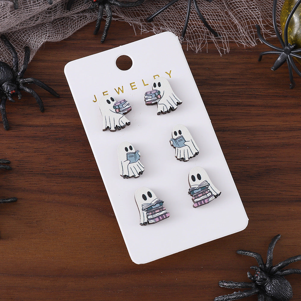 Traje de tachuelas de madera con forma de fantasma de libro de Halloween