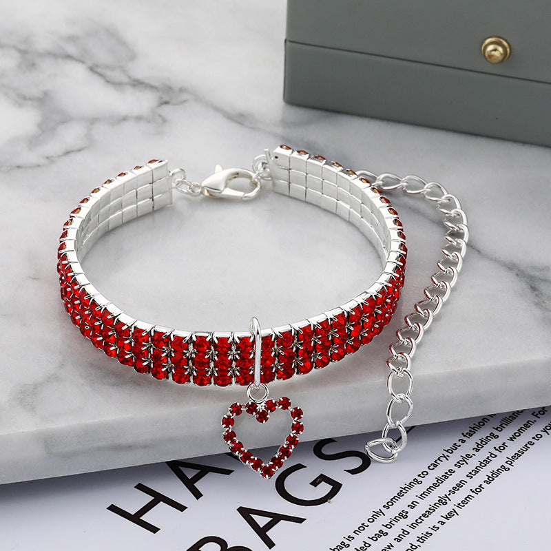 Collar elástico de tres filas con diamantes de imitación para mascotas, collar para perros y gatos