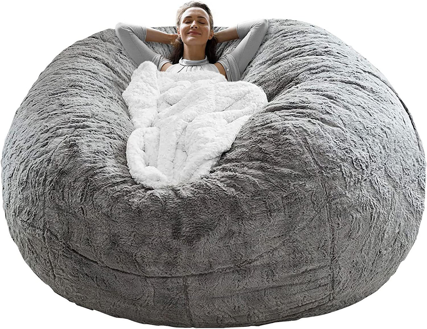 Funda para sillón tipo puf, solo era una funda, grande, redonda, suave y esponjosa, funda para sofá cama perezosa, 6 pies, gris claro