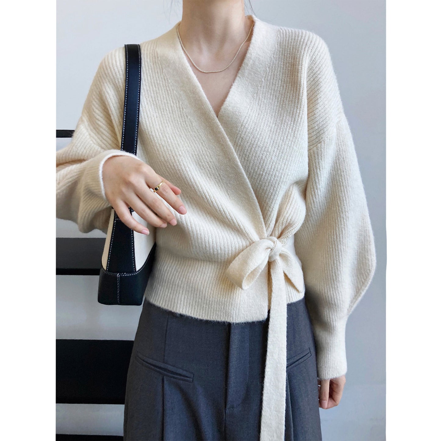 Cardigan en tricot rétro français, col en V, pull ample pour femme, vêtement de printemps fait main, vêtements pour femmes