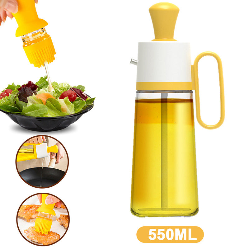 Dispensador de aceite 2 en 1 con cepillo de silicona, botella de vidrio en aerosol para aceite de barbacoa, botella de silicona para cocinar a la parrilla, condimentos, utensilios de cocina