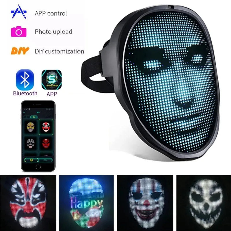 Masques d'Halloween lumineux à LED en couleur, masque changeant de visage, accessoires de bar pour fête