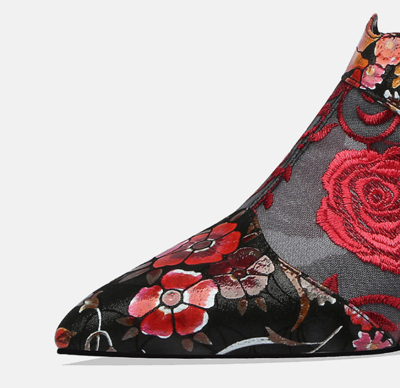 Chaussures à talons hauts tendance pour femmes, broderie en maille
