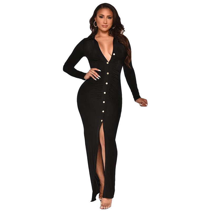 Robe cardigan tendance en velours coréen, couleur unie, slim, sexy, sac, hanche, jupe longue