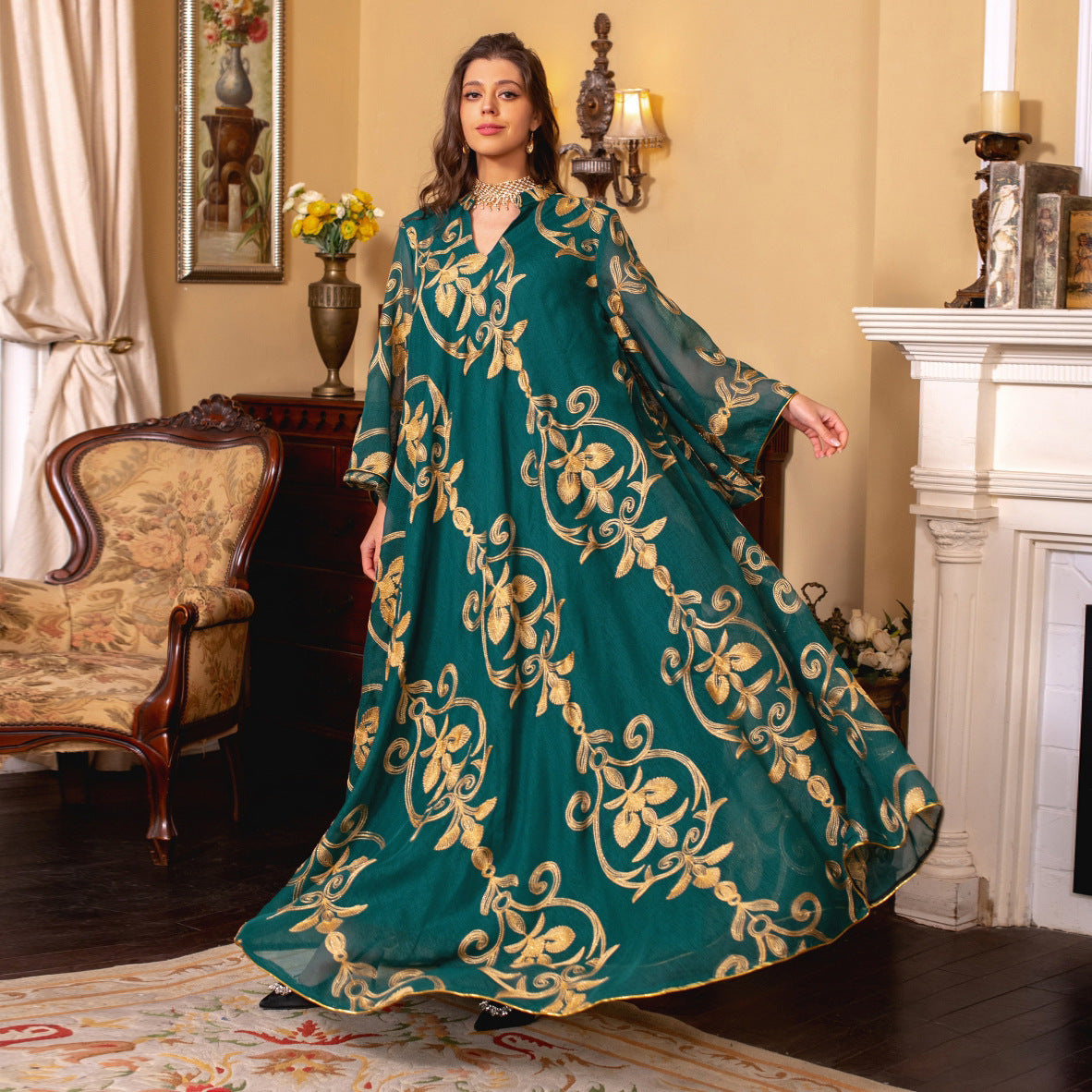 Robe en maille brodée arabe de Dubaï, mode musulmane pour dîner et fête