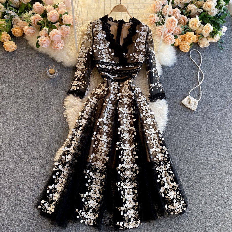 Robe à fleurs mi-manches pour femme haut de gamme