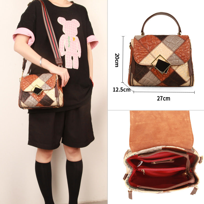 Bolso de hombro portátil multifuncional de cuero genuino