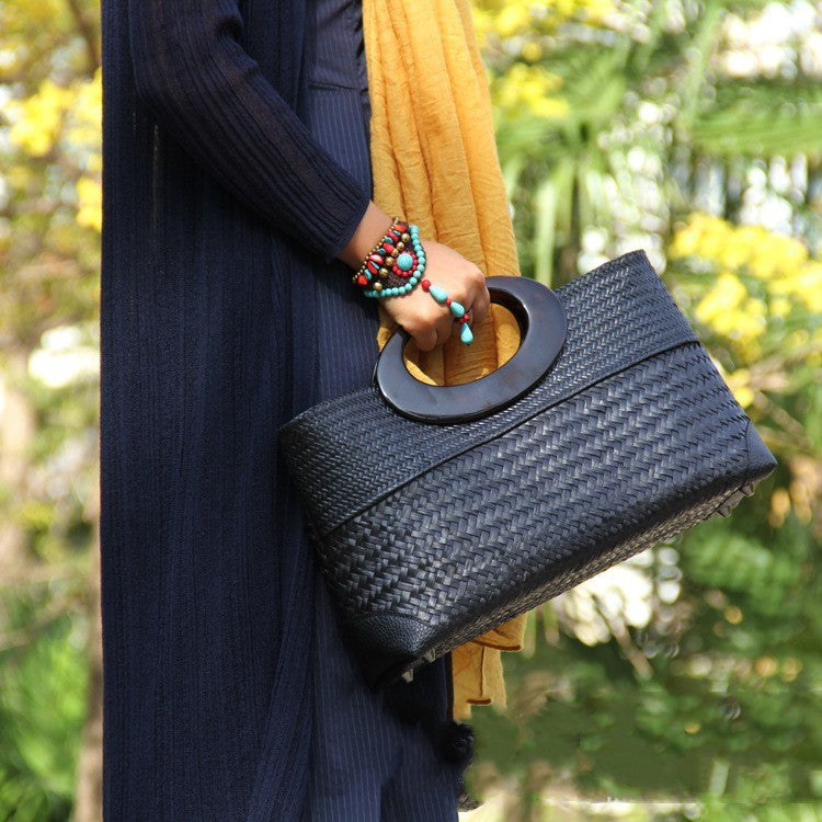 Nuevo Bolso de paja Original hecho a mano, bolso de mujer de ratán,
