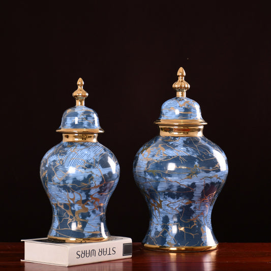 Ornement en céramique pour la maison, lumière de luxe, noir et bleu