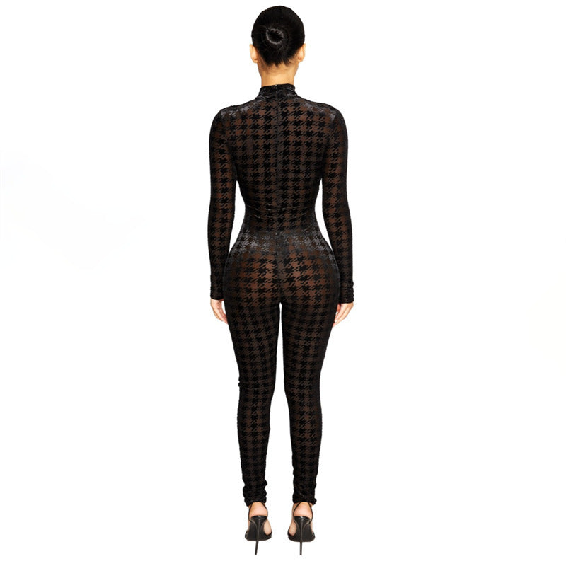 Women's Solid Color Sexy Tight-fitting Long-sleeved Jumpsuit