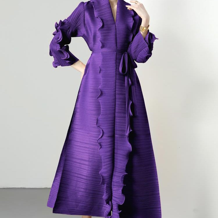 Vestido largo adelgazante con volantes y ondas