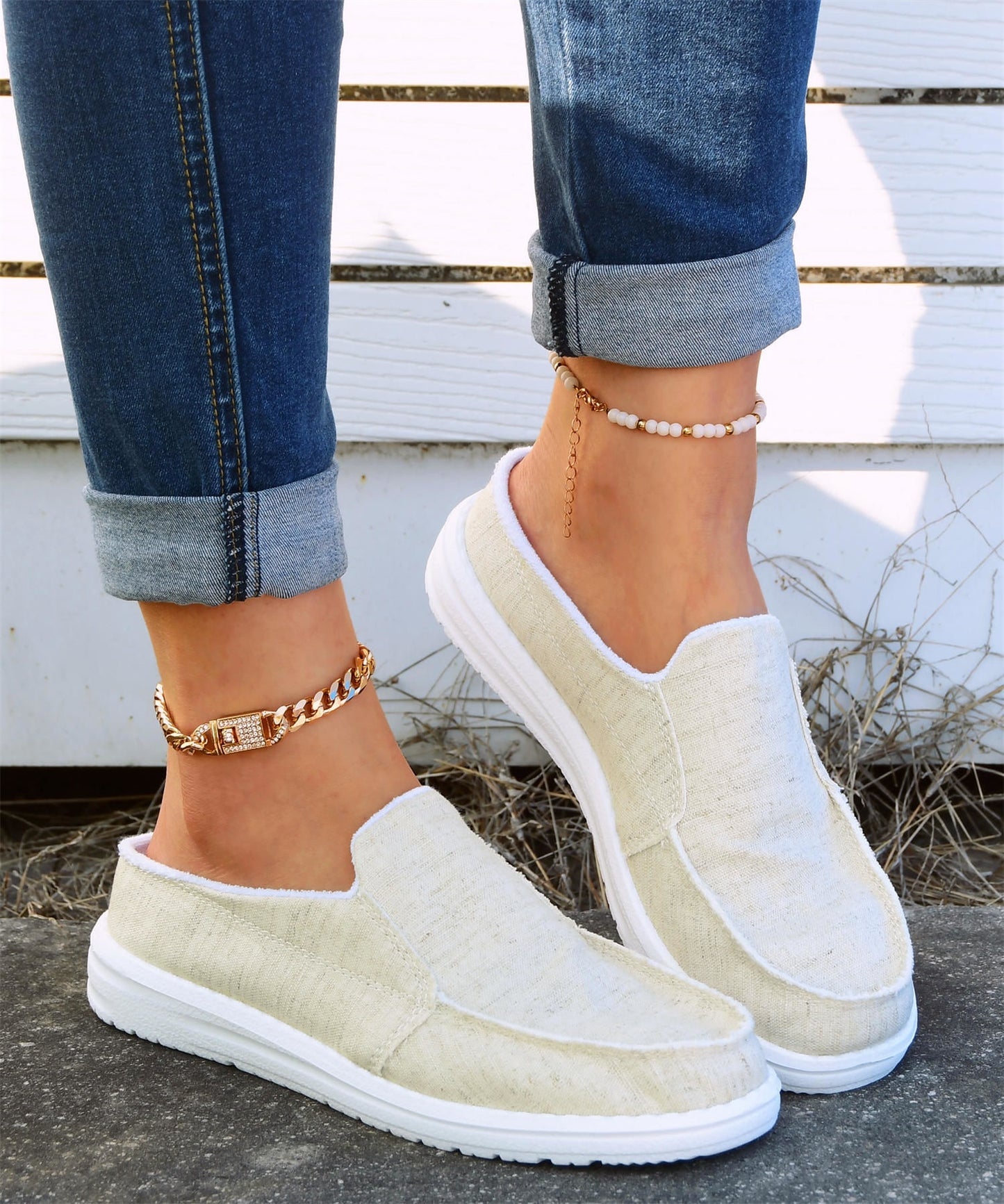 Printemps et été, nouvelles pantoufles élégantes, vêtements d'extérieur, chaussures en tissu fleuri