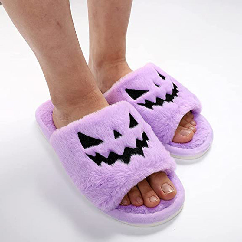 Chaussures d'Halloween, pantoufles d'hiver mignonnes et chaudes pour femmes