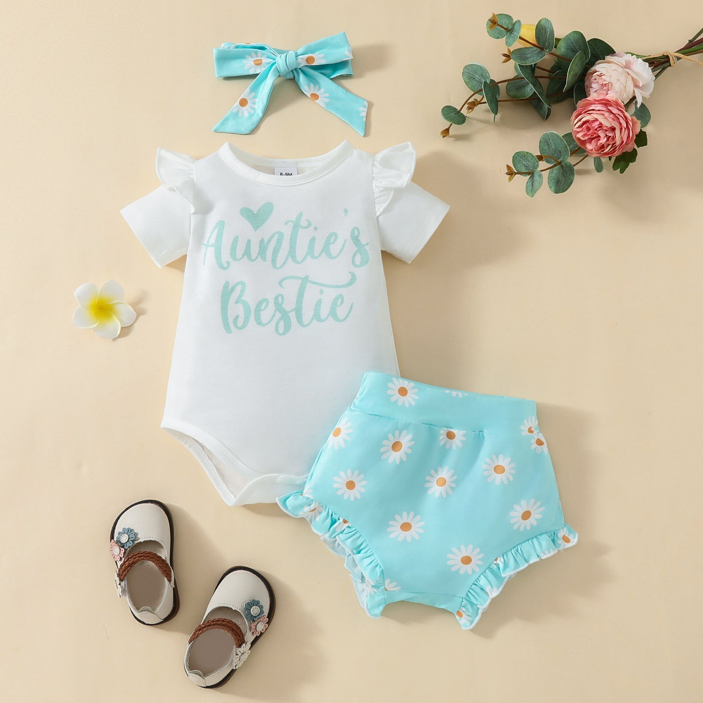 Combinaison pour fille avec imprimé lettres et petit chrysanthème