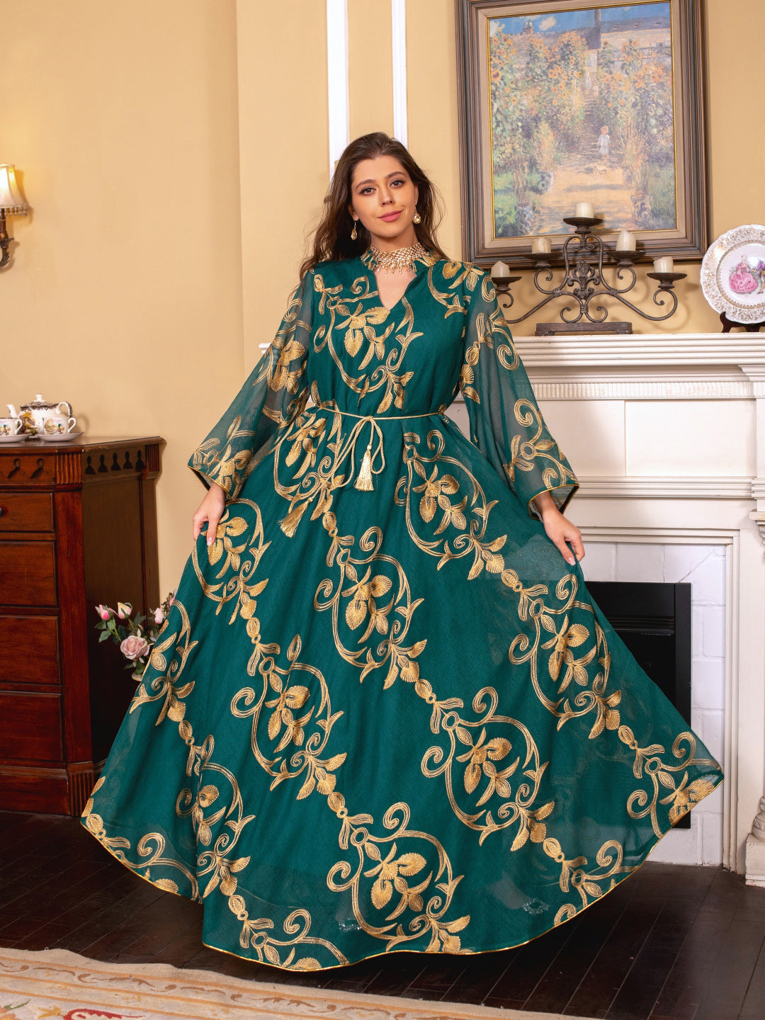 Robe en maille brodée arabe de Dubaï, mode musulmane pour dîner et fête