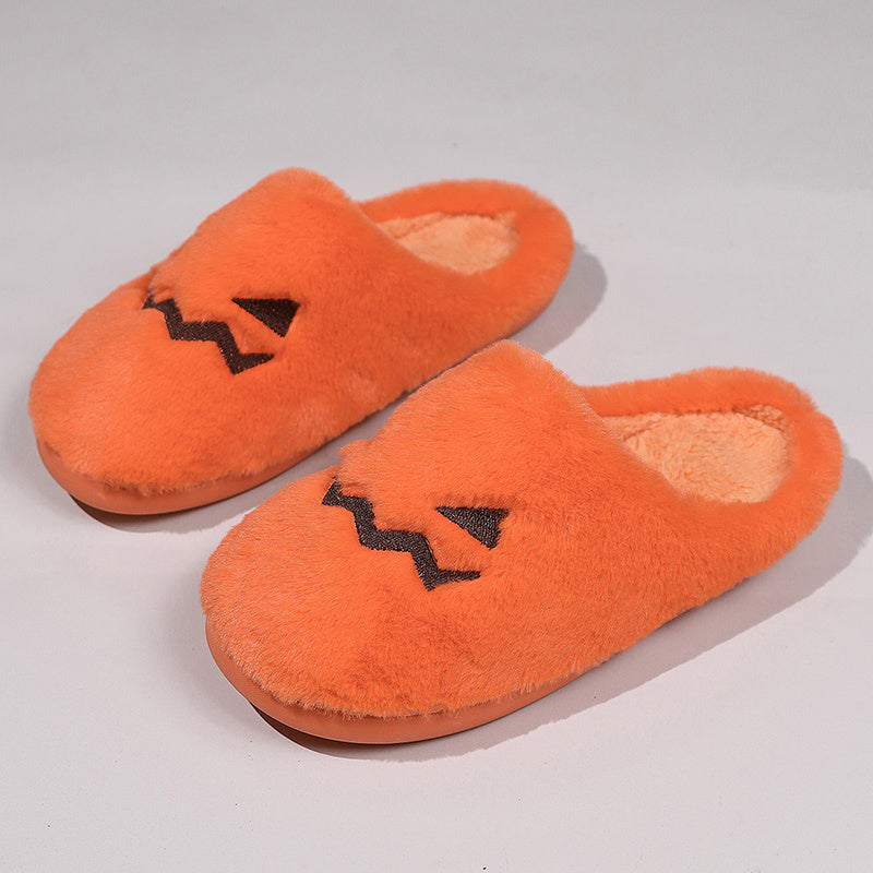 Chaussons mignons en forme de citrouille pour Halloween, pantoufles d'hiver chaudes en peluche pour chambre à coucher, pantoufles décontractées, confortables et douillettes pour l'intérieur