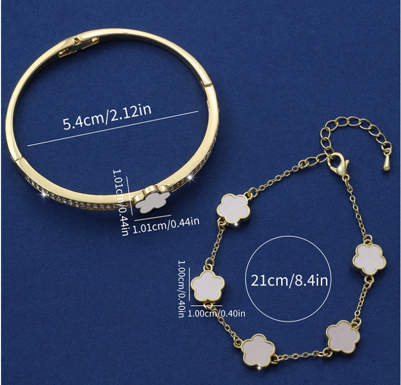 Pulsera de flores de cinco pétalos de la suerte Pulsera de flores de cinco hojas de dos piezas para mujer