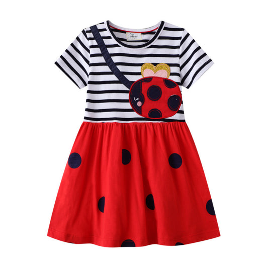 Robe imprimée à manches courtes pour filles, décontractée et tendance