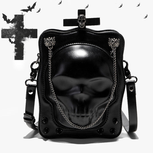 Sac à bandoulière tête de mort d'Halloween, style gothique foncé, pour femme, mini sac messager carré
