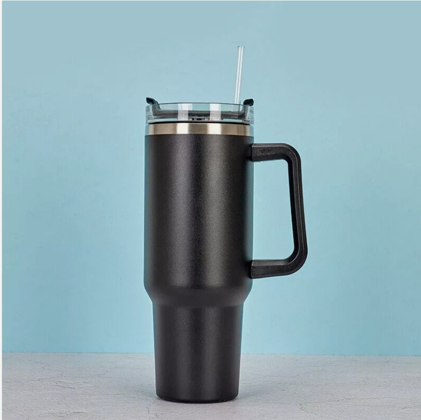Vaso de agua de acero inoxidable, taza con asa de 40 onzas, botella aislada con paja, taza duplicada